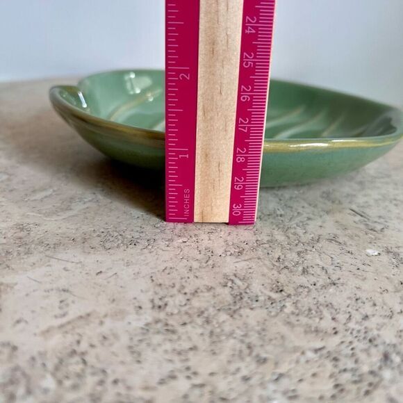 Vintage Leaf Pottery Plate Trinket Dish Sage Green Home Decor Embossed Veins - Picture 9 of 11